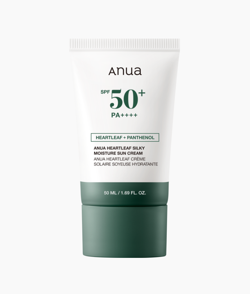 Anua Heartleaf Silky Moisture Sunscreen tube packaging product shot