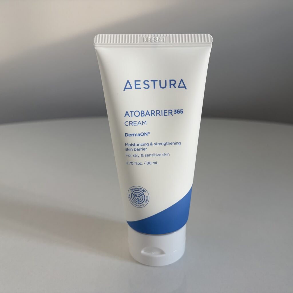Aestura Atobarrier 365 Cream full tube featuring patented DermaON lipid capsule technology.