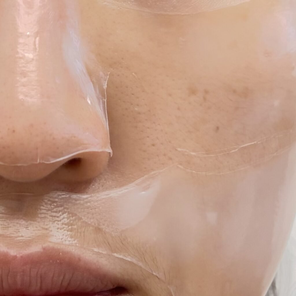 Biodance Bio-Collagen Real Deep Mask turned completely transparent after 3 hours of absorption across the butterfly zone and nose.